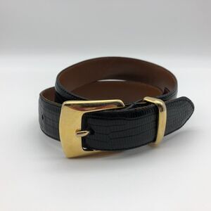 Cole Haan Leather Belt Womens Size XS Black Alligator Pattern USA